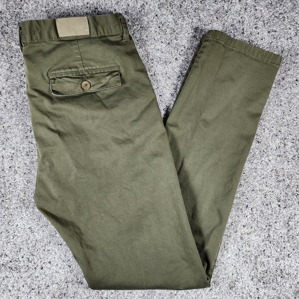 Zara Man Chino Pants Mens 31 Slim Fit Olive Green Stretch Cotton GUC